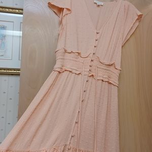 Pink Eyelet Button Tiered Maxi Dress M